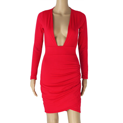 Women's Sexy Deep V Long Sleeve Backless Dresses