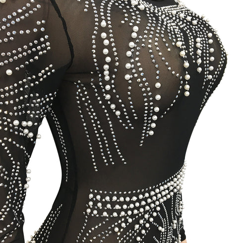 Women's Sexy Fluoroscopy Gauze Long Sleeve Cocktail Dress