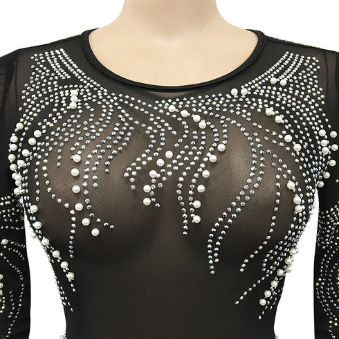 Women's Sexy Fluoroscopy Gauze Long Sleeve Cocktail Dress