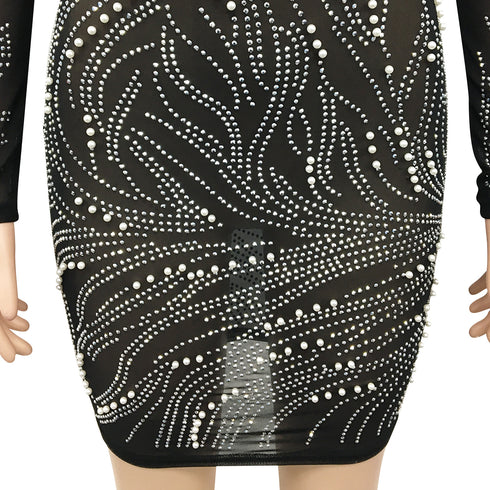 Women's Sexy Fluoroscopy Gauze Long Sleeve Cocktail Dress