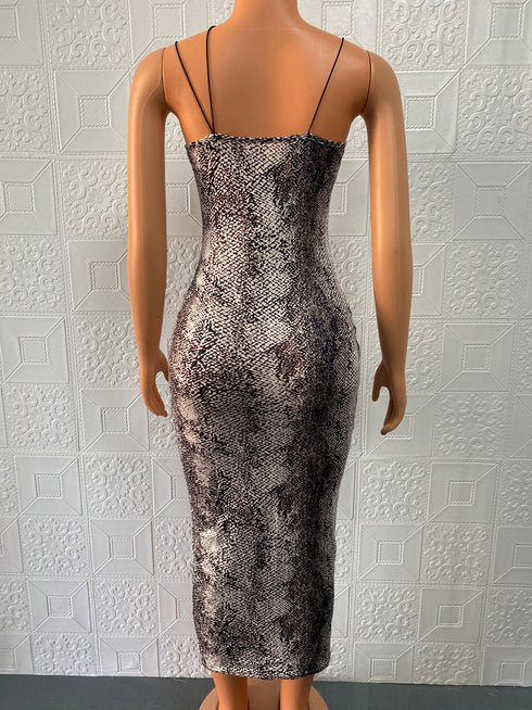 Women's Sexy Halter Sleeveless V Neck Leopard Dress