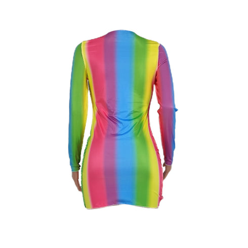 Women's Sexy Hollowed-out Rainbow Print Dresses