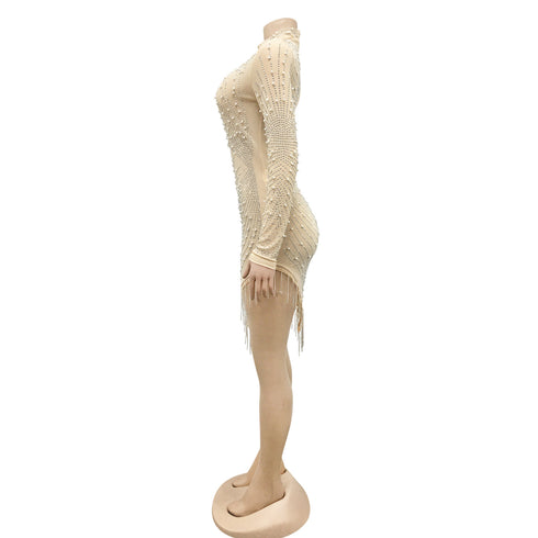 Women's Sexy Long Sleeve Cocktail Fringed Dresses