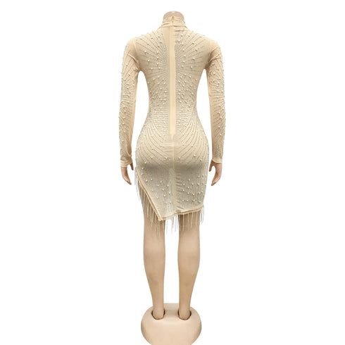 Women's Sexy Long Sleeve Cocktail Fringed Dresses