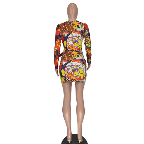 Women's Sexy Long Sleeve V Neck Floral Dresses