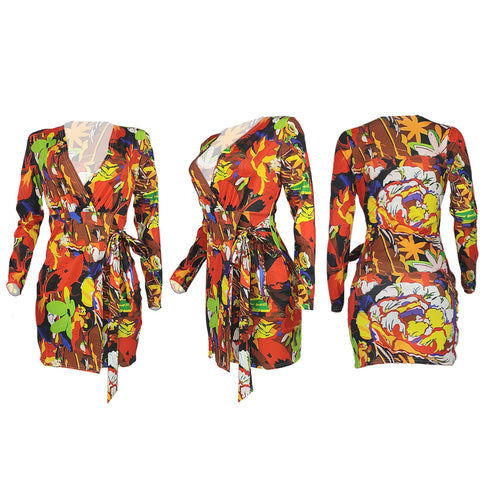 Women's Sexy Long Sleeve V Neck Floral Dresses