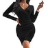 Women's Sexy Long Sleeve V Neck Hip Wrap Cocktail Dress
