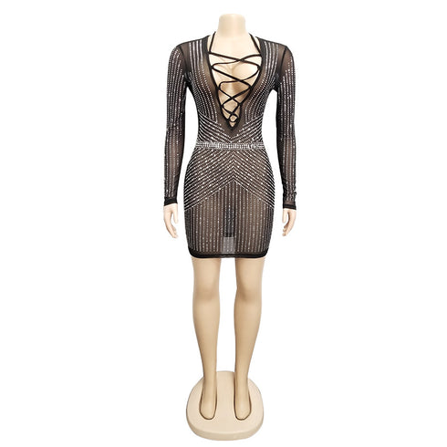 Women's Sexy Mesh Strapping Nightclub Bodycon Dresses