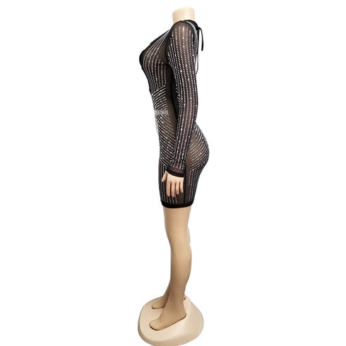 Women's Sexy Mesh Strapping Nightclub Bodycon Dresses