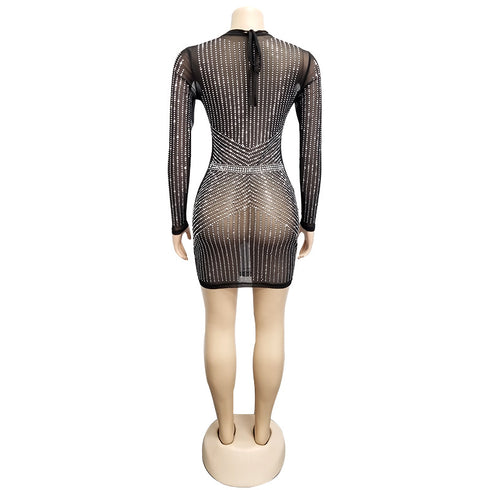 Women's Sexy Mesh Strapping Nightclub Bodycon Dresses