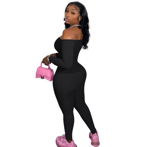 Women's Sexy Off Shoulder Outfit Matching Suits Jumpsuits
