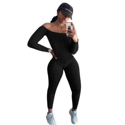 Women's Sexy Off Shoulder Outfit Matching Suits Jumpsuits
