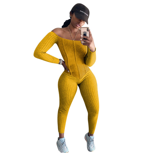 Women's Sexy Off Shoulder Outfit Matching Suits Jumpsuits