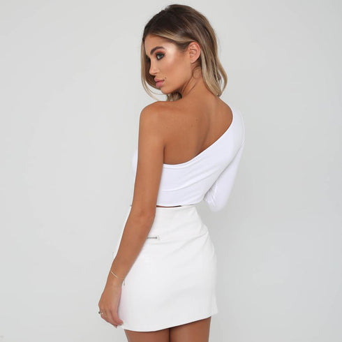 Women's Sexy One Shoulder Long Sleeve Crop Tops