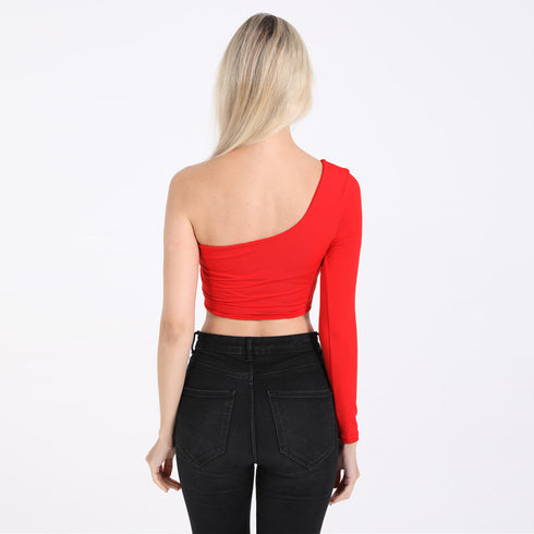 Women's Sexy One Shoulder Long Sleeve Crop Tops