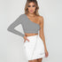 Women's Sexy One Shoulder Long Sleeve Crop Tops