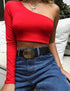 Women's Sexy One Shoulder Long Sleeve Crop Tops