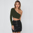 Women's Sexy One Shoulder Long Sleeve Crop Tops