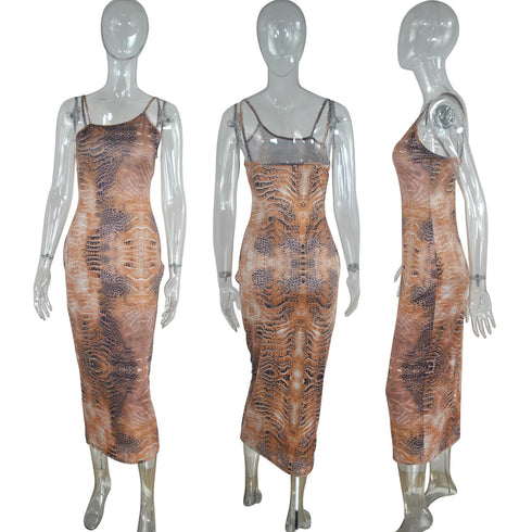 Women's Sexy Plus Size Snakeskin Gown Halter Dress