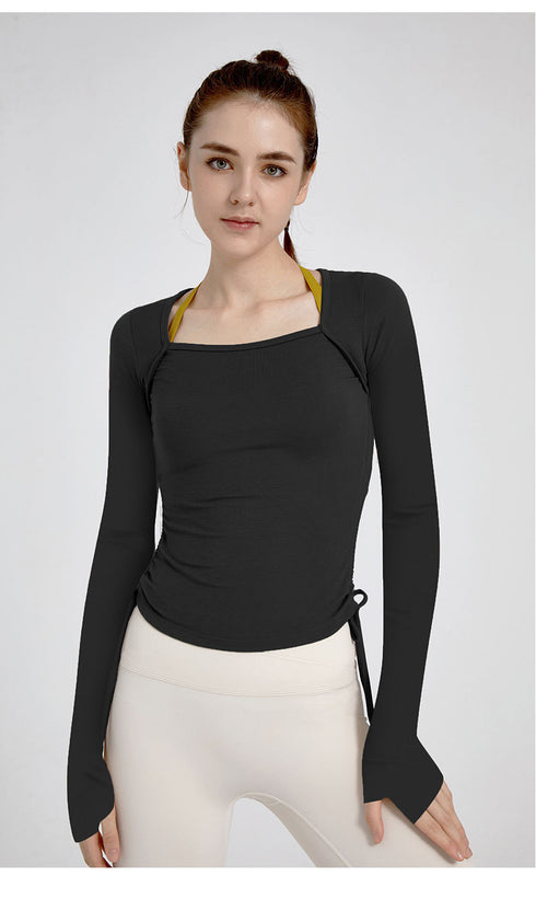 Women's Sexy Side Drawstring Yoga Running Sweatshirts