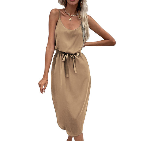 Women's Sexy Slit Sleeveless Pure Color Bodycon Dress