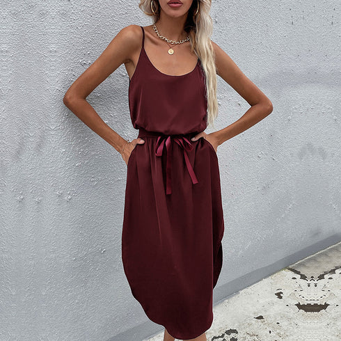 Women's Sexy Slit Sleeveless Pure Color Bodycon Dress