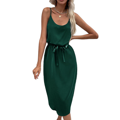Women's Sexy Slit Sleeveless Pure Color Bodycon Dress