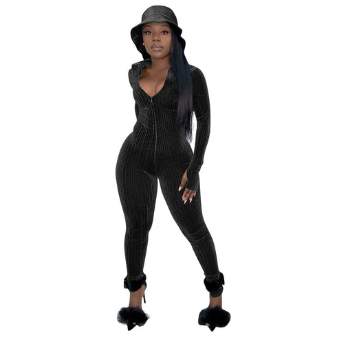 Women's Sexy Solid Color Jumpsuit V Neck Zipper Romper