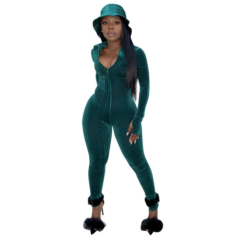 Women's Sexy Solid Color Jumpsuit V Neck Zipper Romper