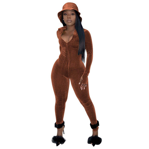 Women's Sexy Solid Color Jumpsuit V Neck Zipper Romper