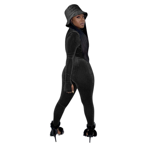 Women's Sexy Solid Color Jumpsuit V Neck Zipper Romper