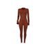 Women's Sexy Solid Color Metal Chain Long Sleeve Jumpsuit