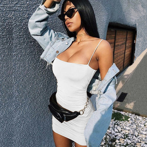 Women's Sexy Spaghetti Strap Pleated Nightclub Dresses