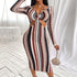 Women's Sexy Stripes Hip Wrap Breast Wrap Long Dress