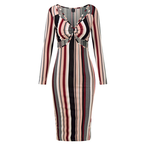Women's Sexy Stripes Hip Wrap Breast Wrap Long Dress