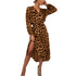 Women's Sexy V-neck Leopard Print Long Sleeve Chiffon Dress