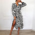 Women's Sexy V-neck Leopard Print Long Sleeve Chiffon Dress