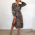 Women's Sexy V-neck Leopard Print Long Sleeve Chiffon Dress