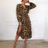 Women's Sexy V-neck Leopard Print Long Sleeve Chiffon Dress