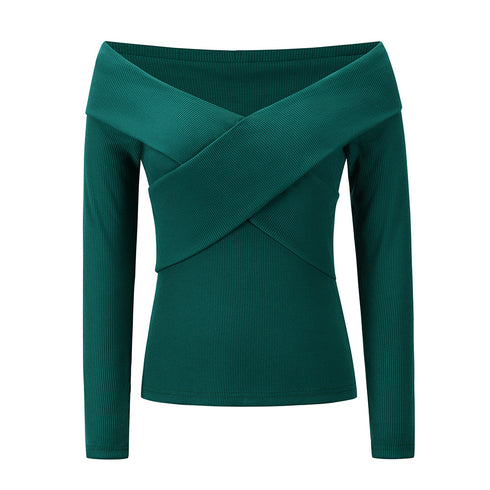 Women's Sexy V-neck Pure Color Knitwear Sweatshirt