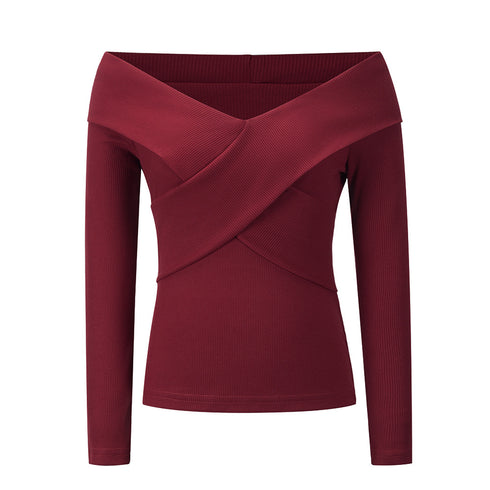 Women's Sexy V-neck Pure Color Knitwear Sweatshirt