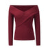 Women's Sexy V-neck Pure Color Knitwear Sweatshirt