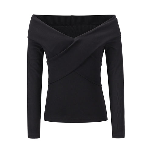 Women's Sexy V-neck Pure Color Knitwear Sweatshirt