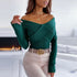 Women's Sexy V-neck Pure Color Knitwear Sweatshirt