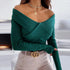 Women's Sexy V-neck Pure Color Knitwear Sweatshirt