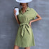 Women's Short Sleeve Cotton Linen Dress Shirt Dresses