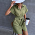 Women's Short Sleeve Cotton Linen Dress Shirt Dresses