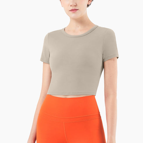 Women's Short Sleeve Round Neck Slim Yoga Sport T-Shirt