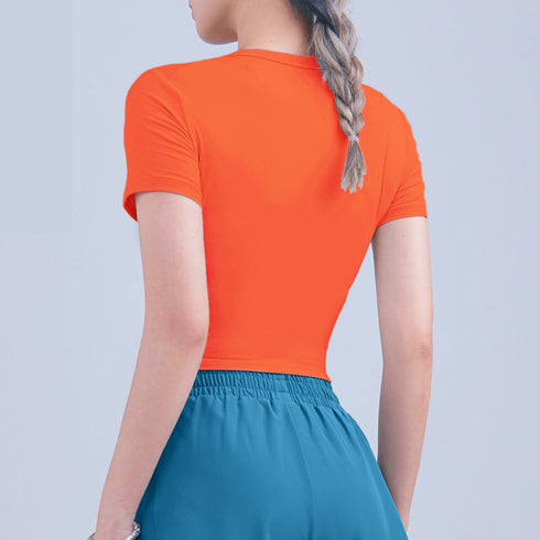 Women's Short Sleeve Round Neck Slim Yoga Sport T-Shirt