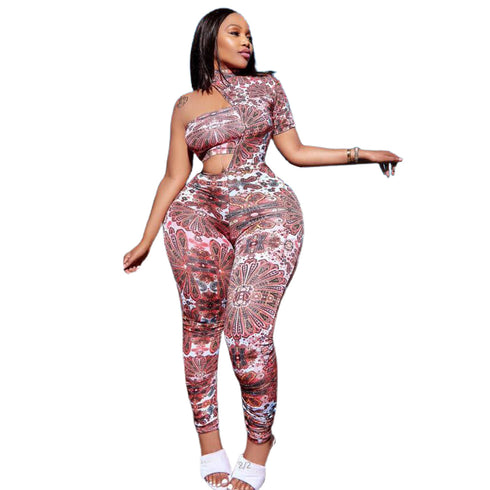 Women's Short Sleeve Sexy Print Stylish Jumpsuits